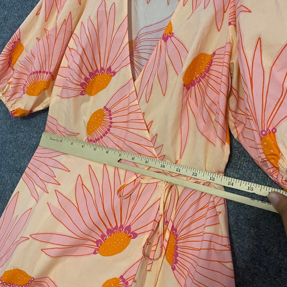 Kate Spade NY Midi Dress 0 XS Pink Falling Flower Wrap Short Sleeve Runway - Picture 11 of 15